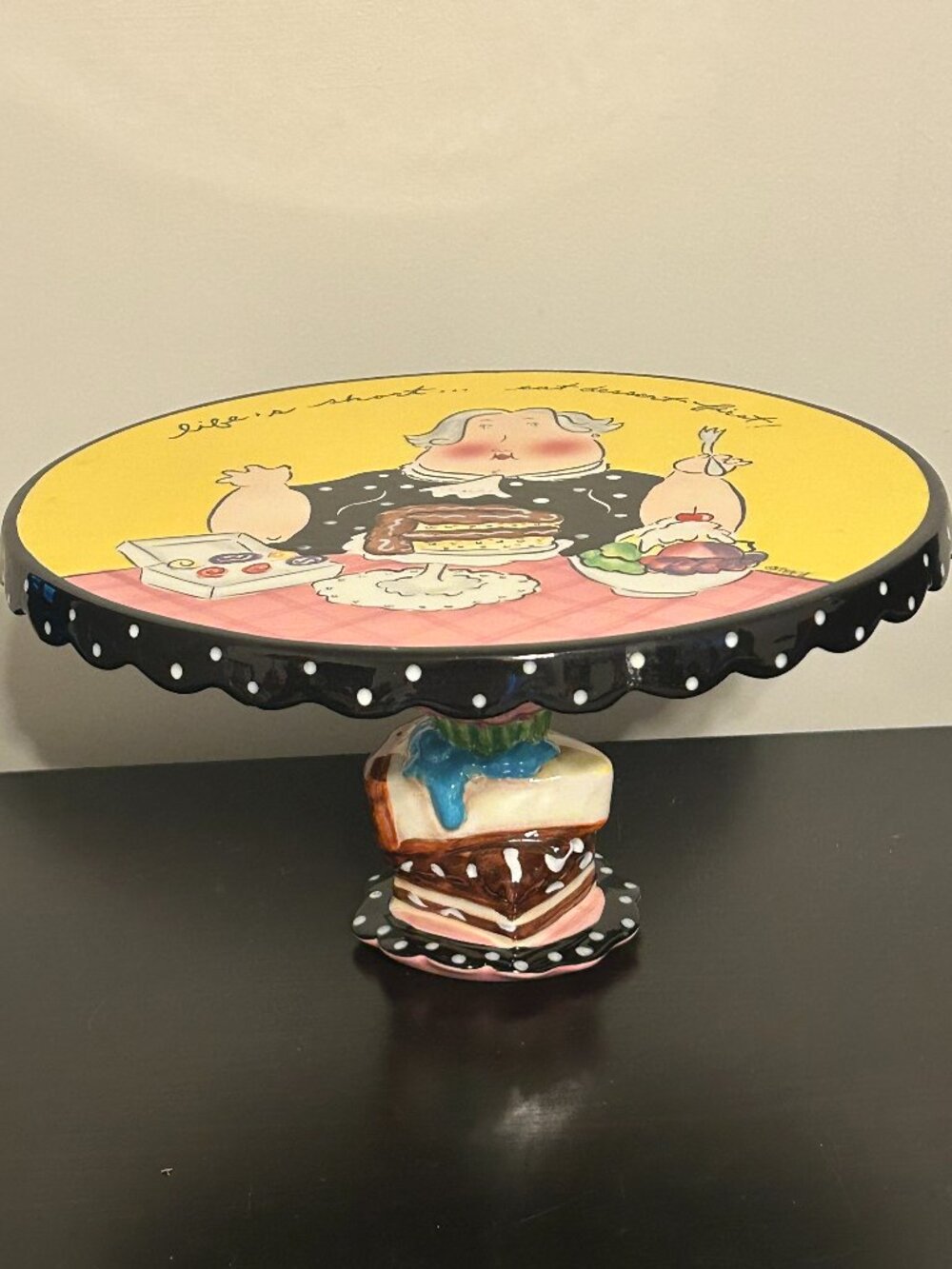 MUD PIE Just Dessert Whimsical Ceramic Pedestal Dessert Plate / Stand